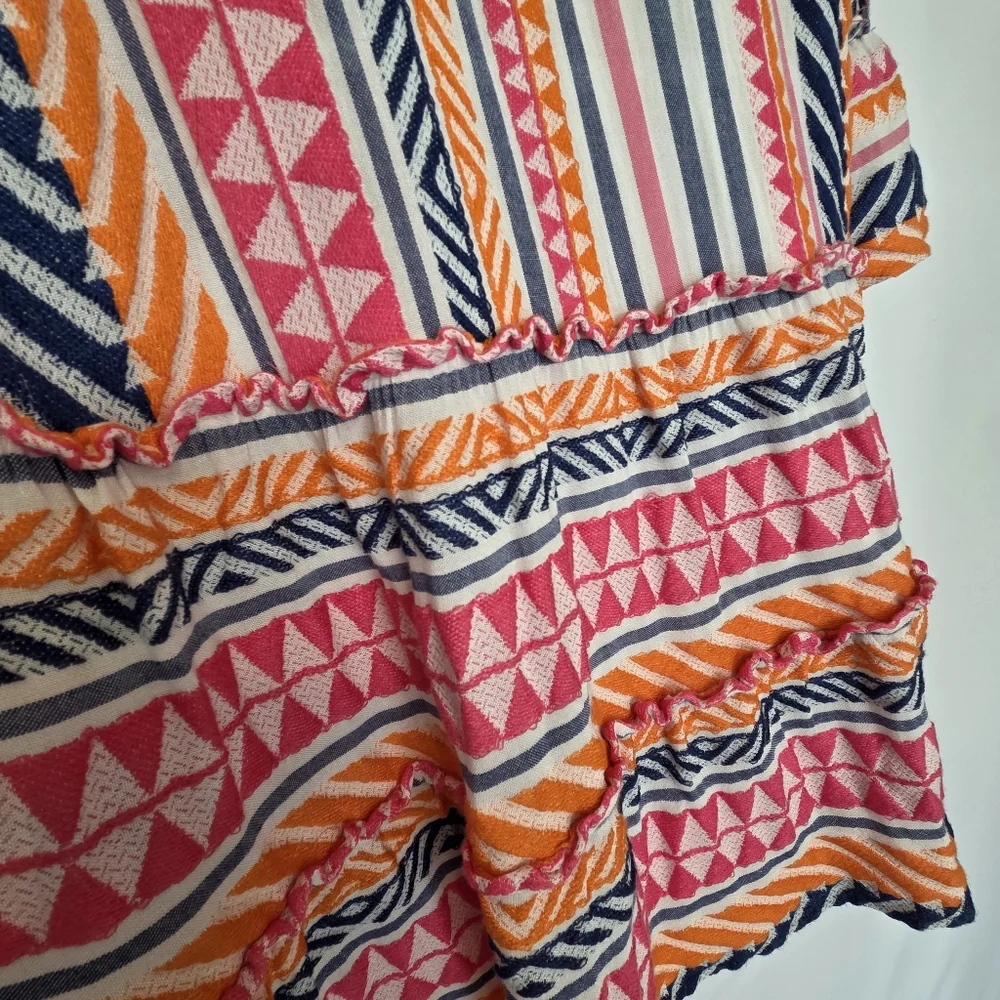 Boho Chic Woven Ruffle Sleeve Trapeze Ella Tunic Mini Dress Large - Picture 6 of 14